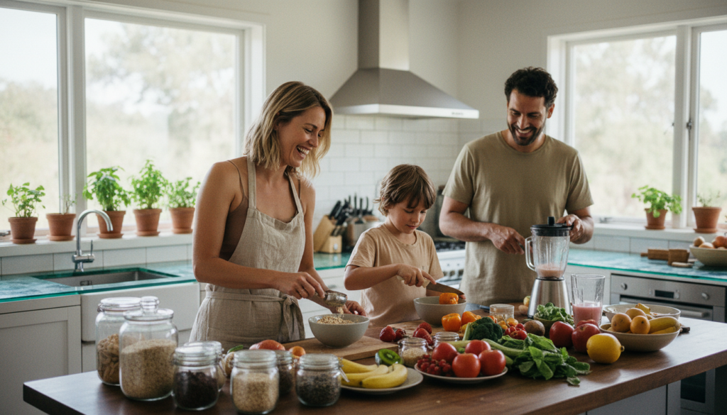 woman enjoying healthy lifestyle with family
