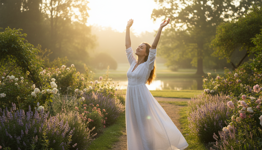 woman enjoying morning sunlight outdoors for circadian rhythm