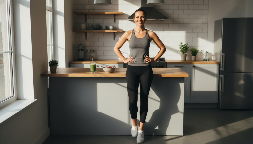 woman feeling confident and energized after healthy breakfast woman feeling confident and energized after healthy breakfast