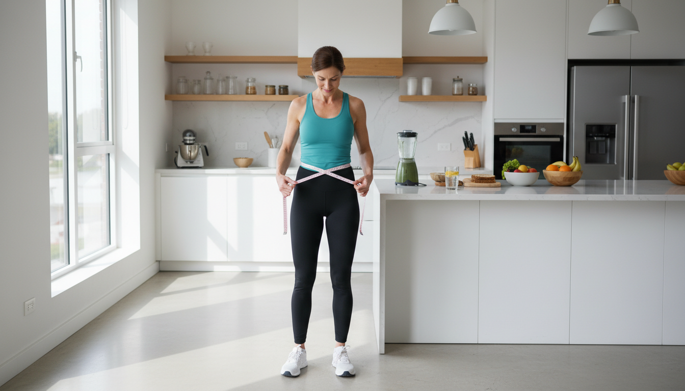 woman over 40 measuring waist for losing weight after 40