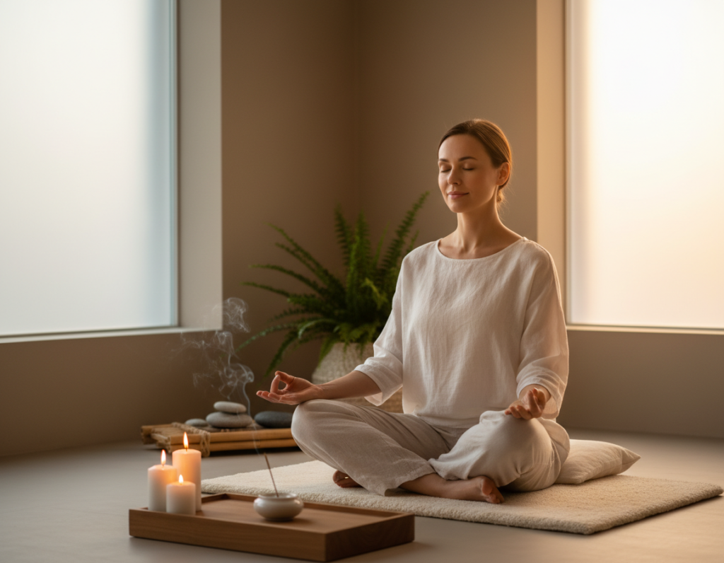 woman practicing stress relief meditation