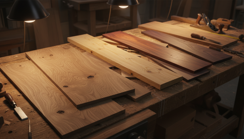 wood types for diy shelves including oak pine and lumber boards