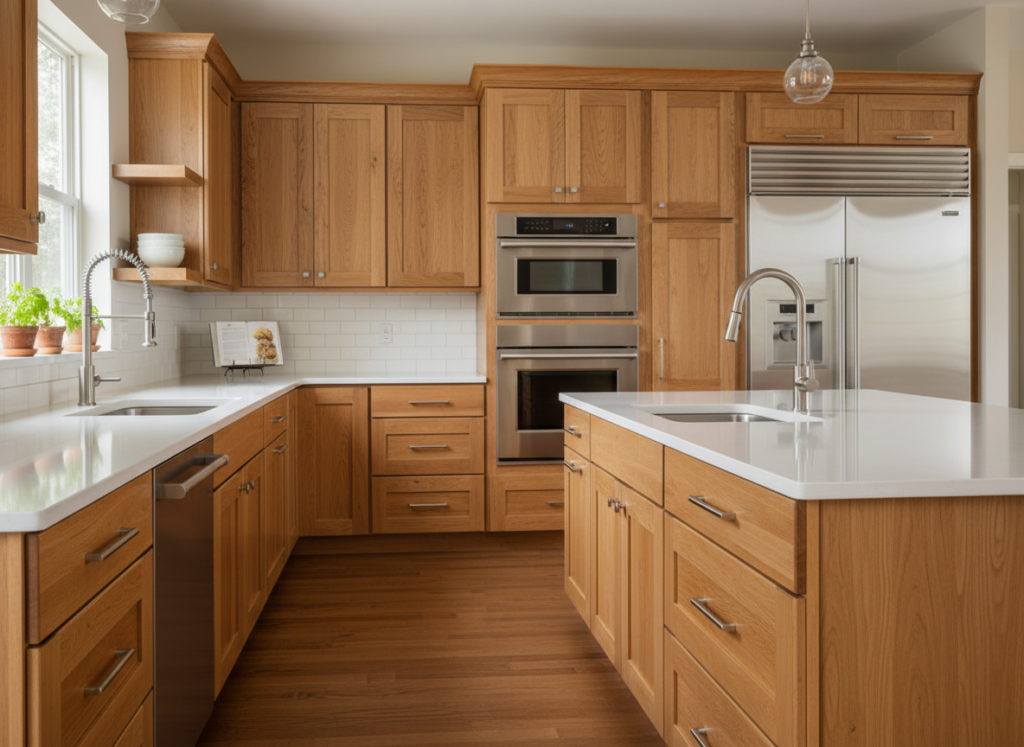 wooden kitchen cabinets with modern hardware