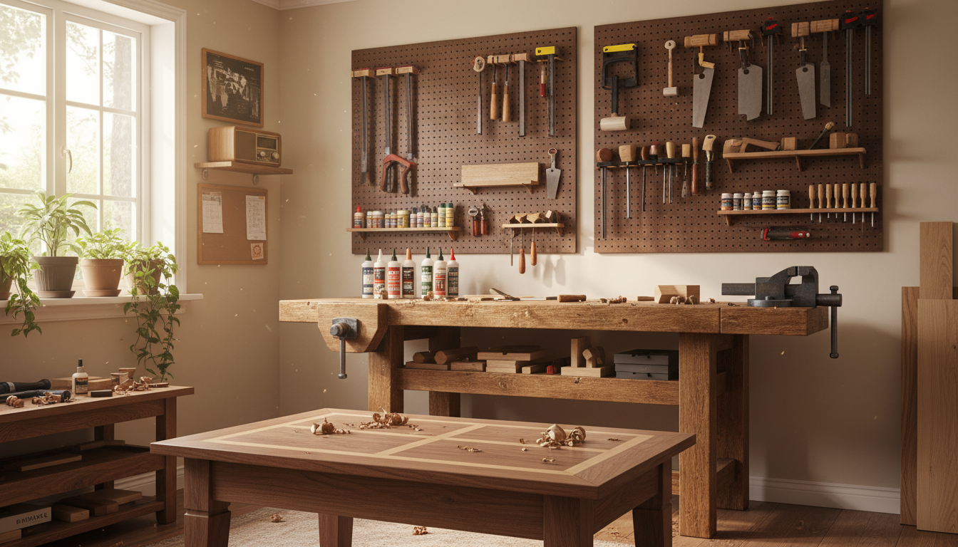 woodworking furniture projects workshop with completed coffee table