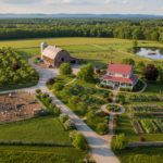 5 acre homestead layout with organized zones for garden, livestock, and dwelling areas