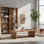 beautiful handcrafted woodworking furniture displayed in modern living room