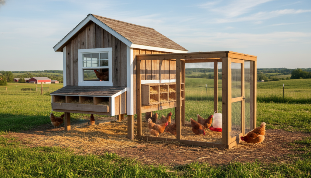 chicken coop and run on 5 acre farm layout