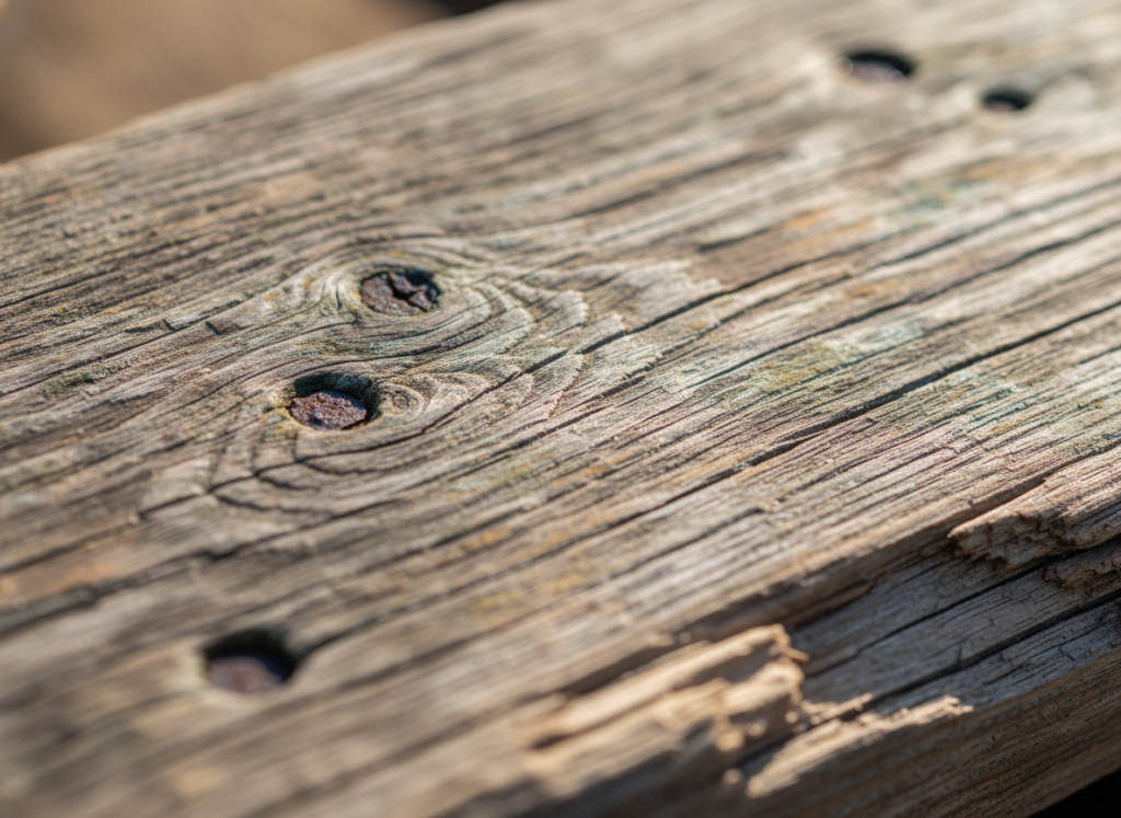 close-up of reclaimed wood showing weathered texture and natural character