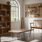 diy wood projects furniture workshop with various completed wooden furniture pieces