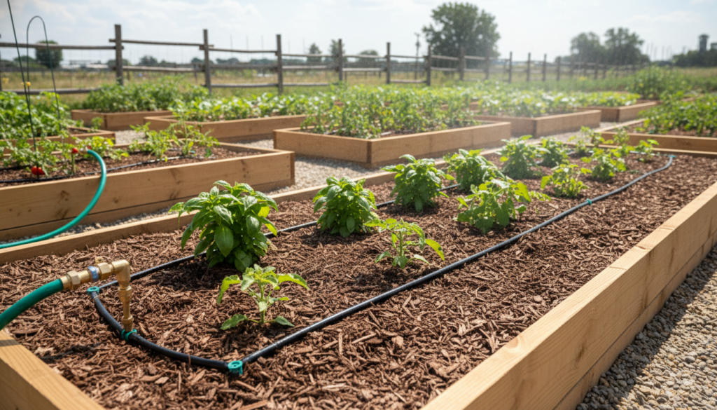 drip irrigation system in garden beds