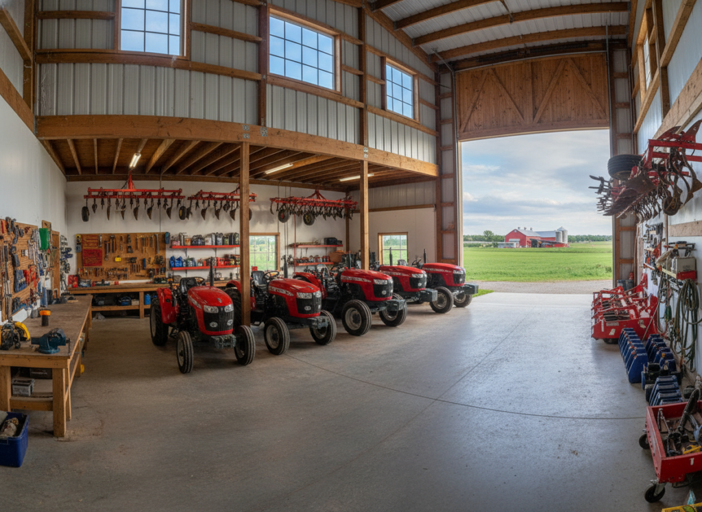 farm equipment storage barn and workshop