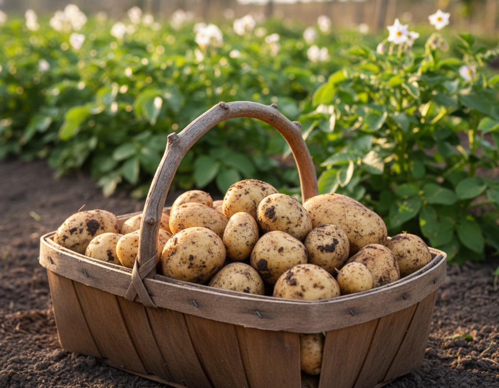 freshly harvested potatoes with soil