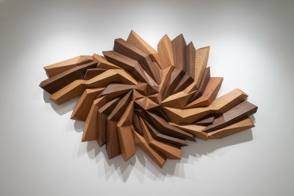 geometric wooden wall art piece