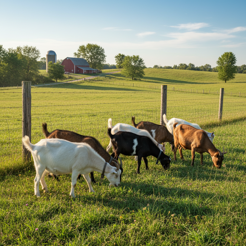 goats grazing in pasture on homestead