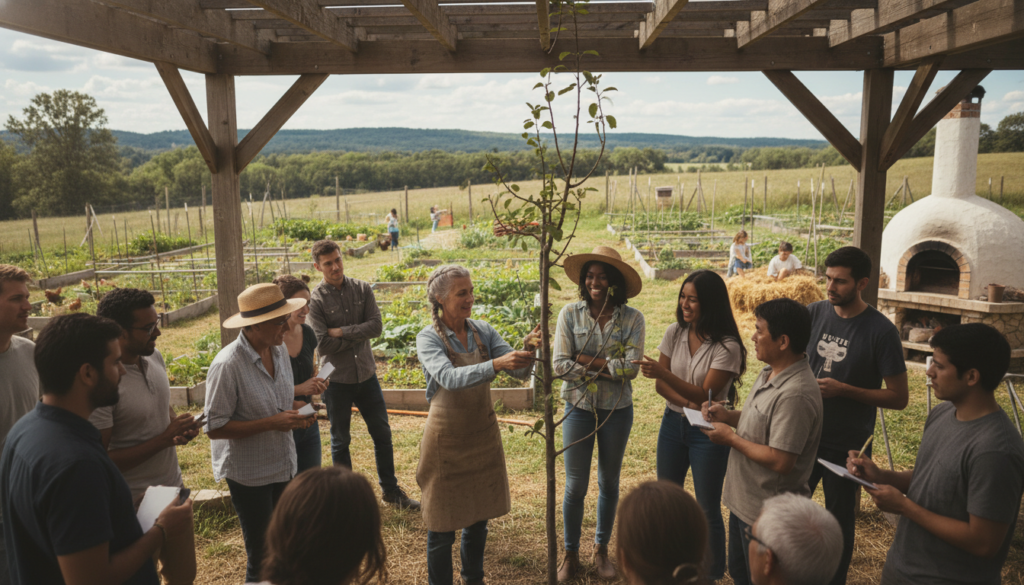 group of people at homesteading workshop learning together
