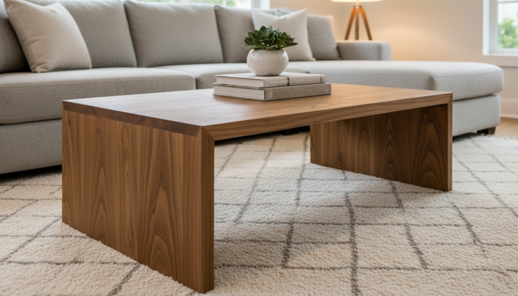 handcrafted wooden coffee table in living room