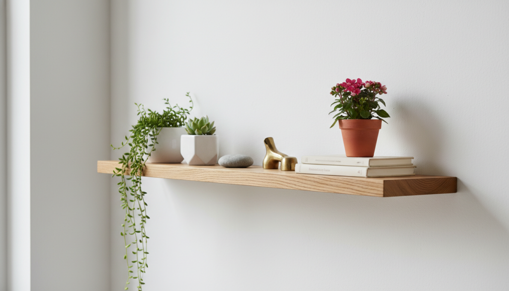 handmade floating wood shelf mounted on wall