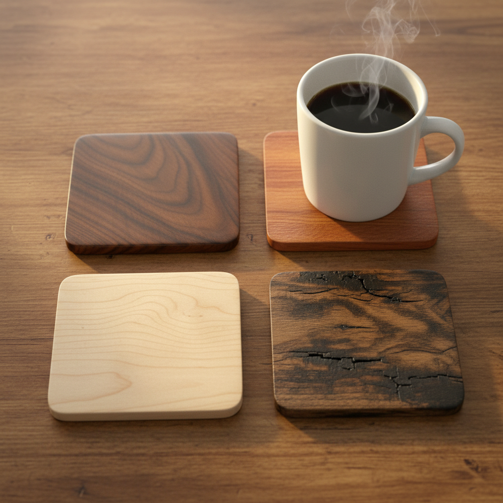 handmade wooden coasters with different stain colors