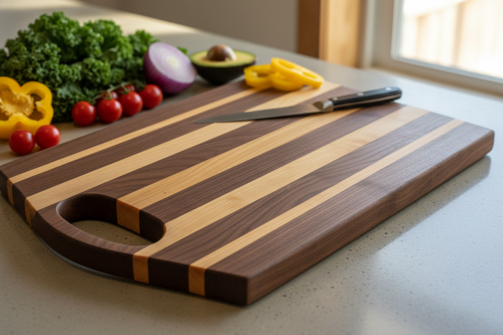 handmade wooden cutting board with handle