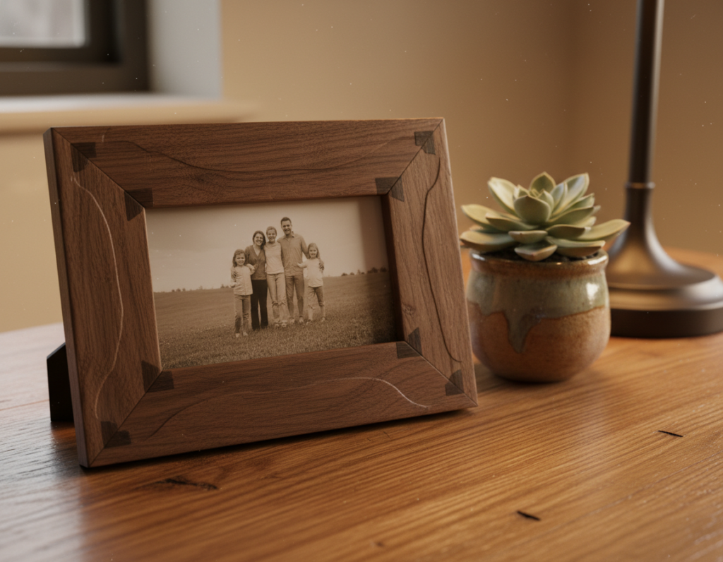 handmade wooden picture frame with family photo