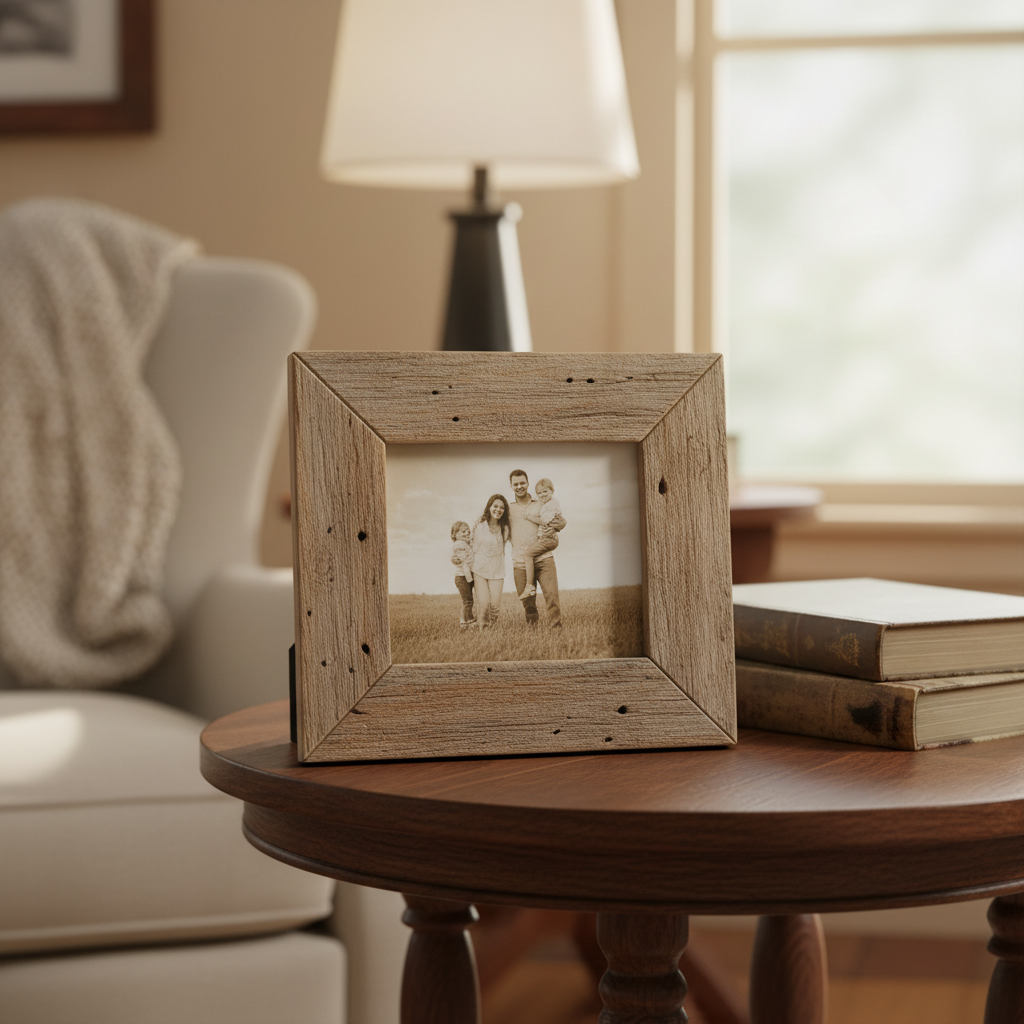 handmade wooden picture frame with family photo