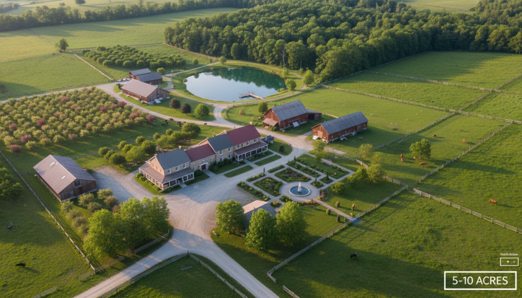 large multi-acre homestead showing distinct production zones