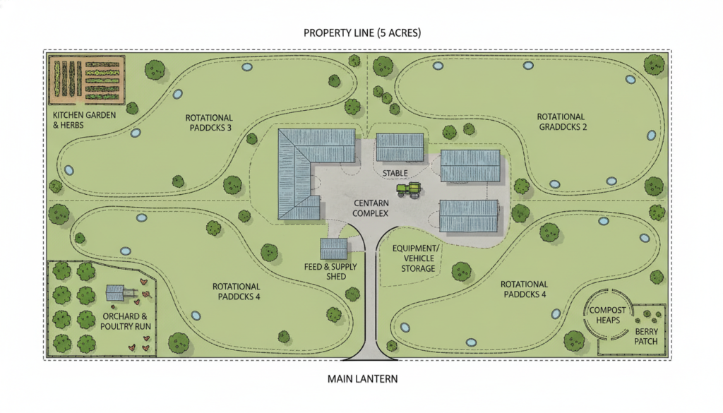 livestock-focused 5 acre homestead layout