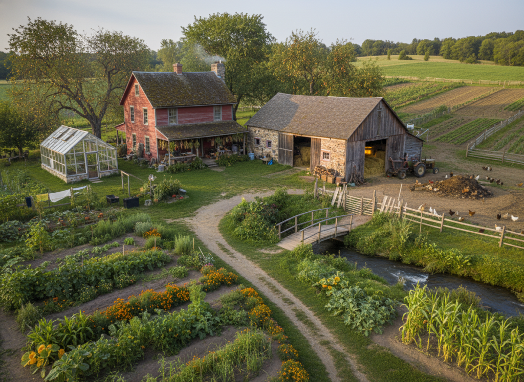 mature established 5 acre homestead layout