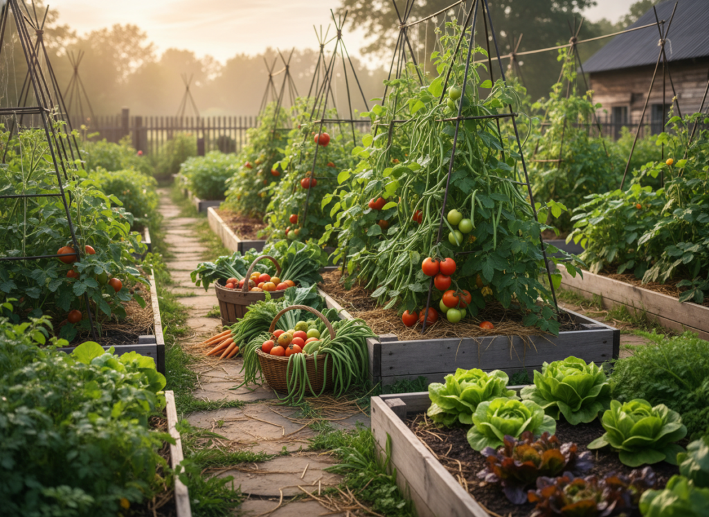 productive vegetable garden layout on homestead property