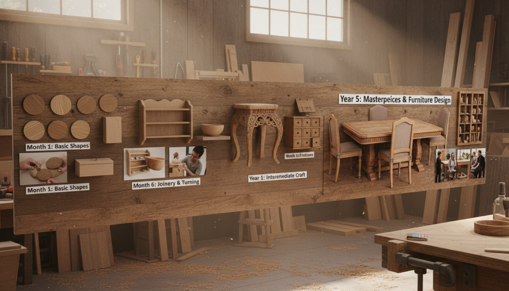progression of beginner to advanced woodworking projects