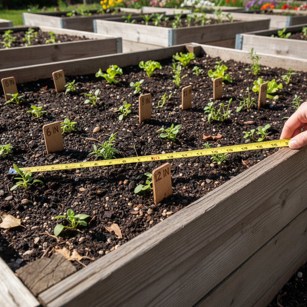 raised garden bed with proper spacing measurements marked