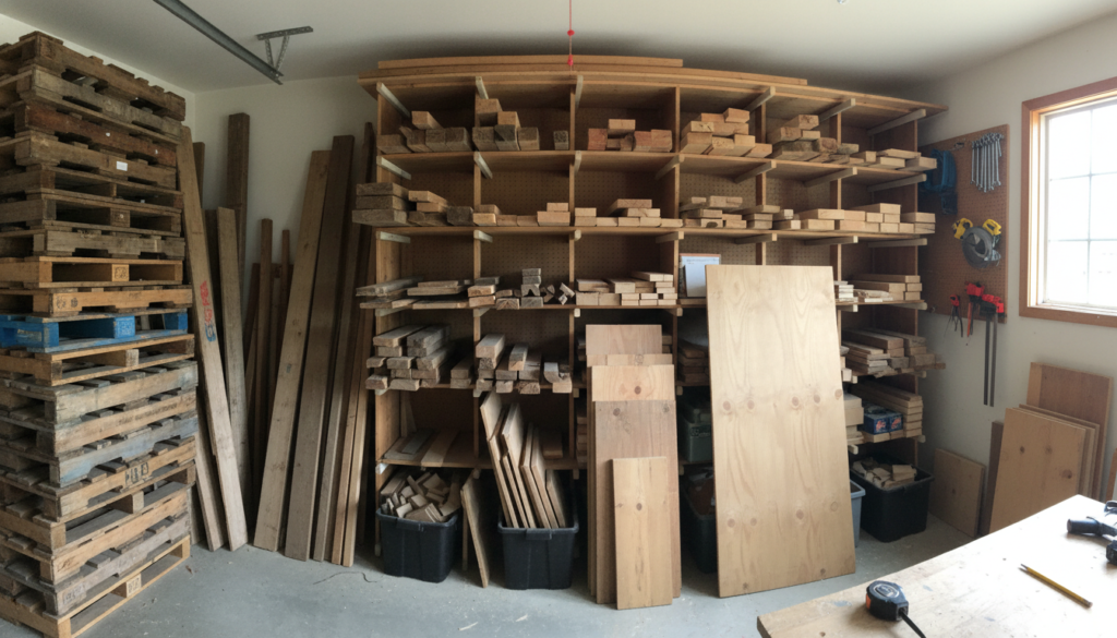 reclaimed wood pieces sorted and ready for projects