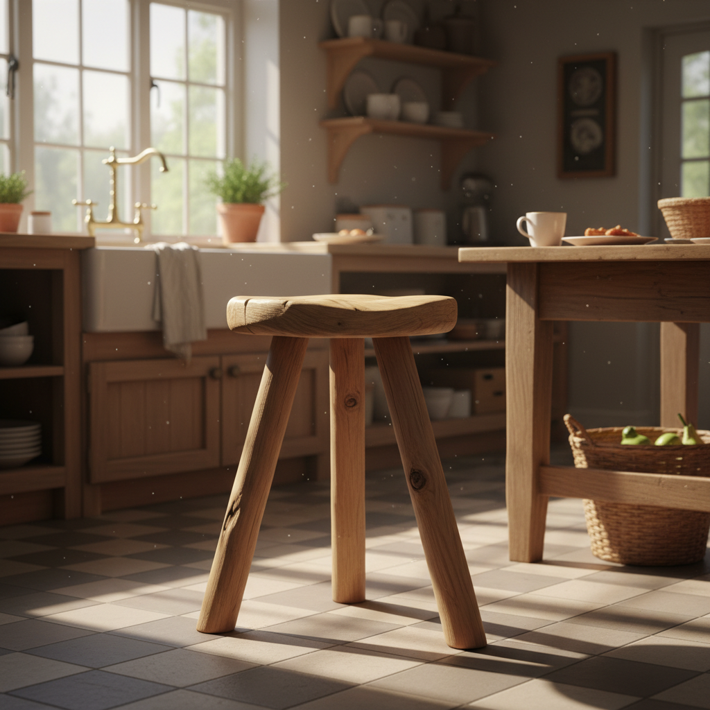 rustic wooden stool in kitchen