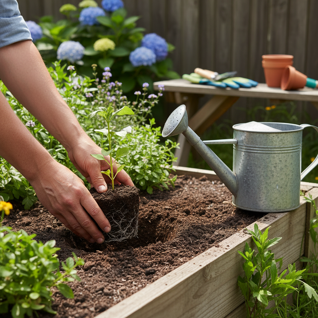 transplanting seedling into garden bed