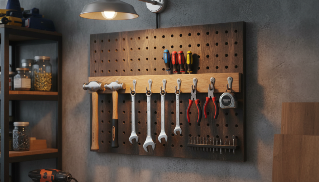 wall-mounted wooden tool holder organizer