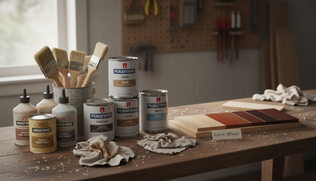 wood finishing supplies and stained wood samples