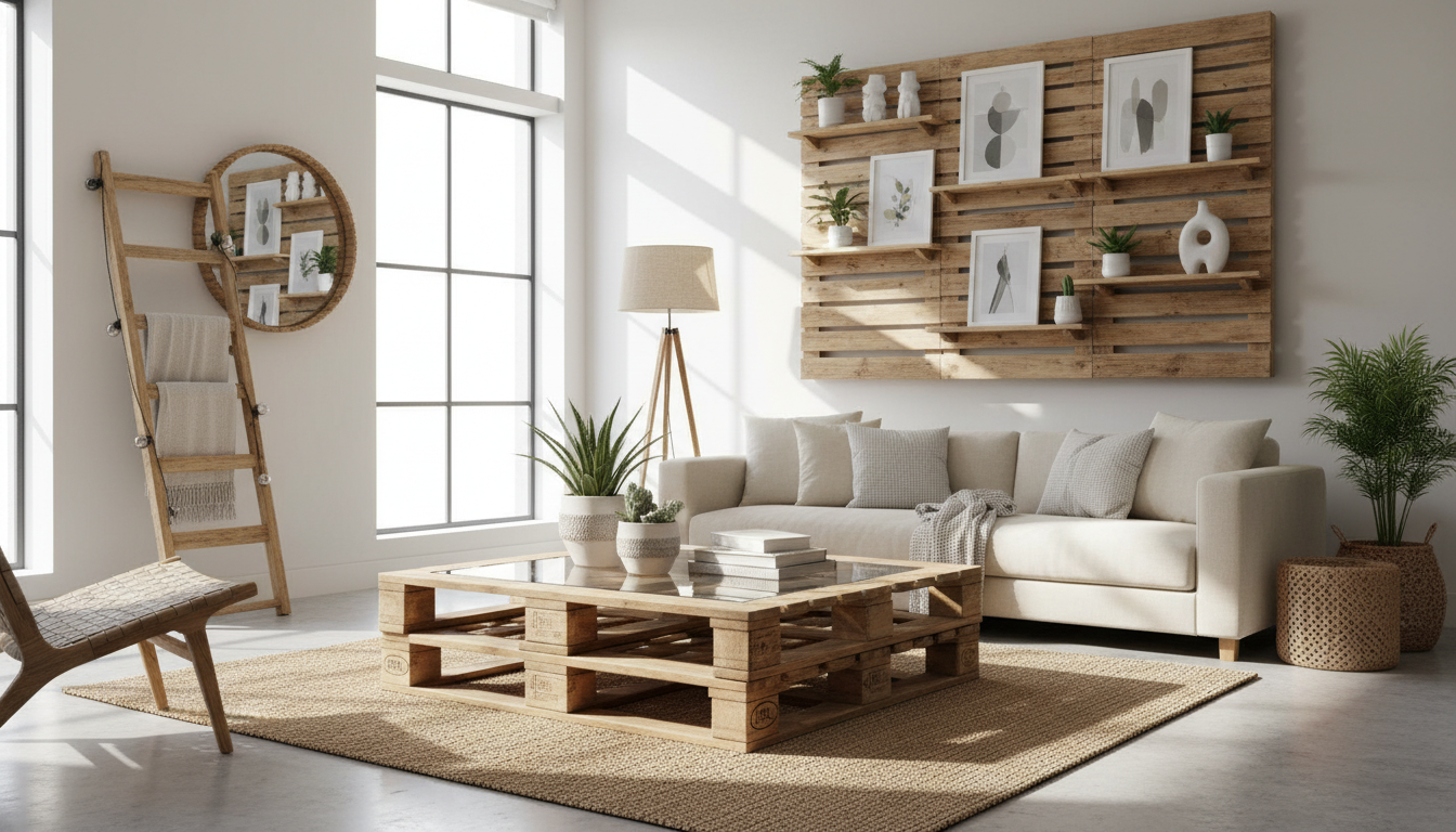 wood pallet projects displayed in modern home setting