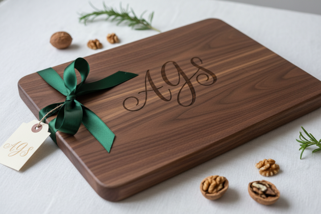 wooden cutting board with engraved monogram