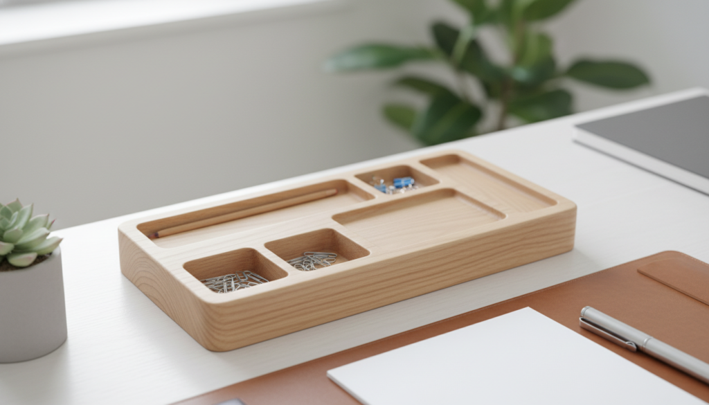 wooden desk organizer with compartments
