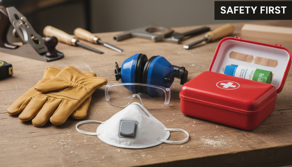 woodworking safety equipment laid out